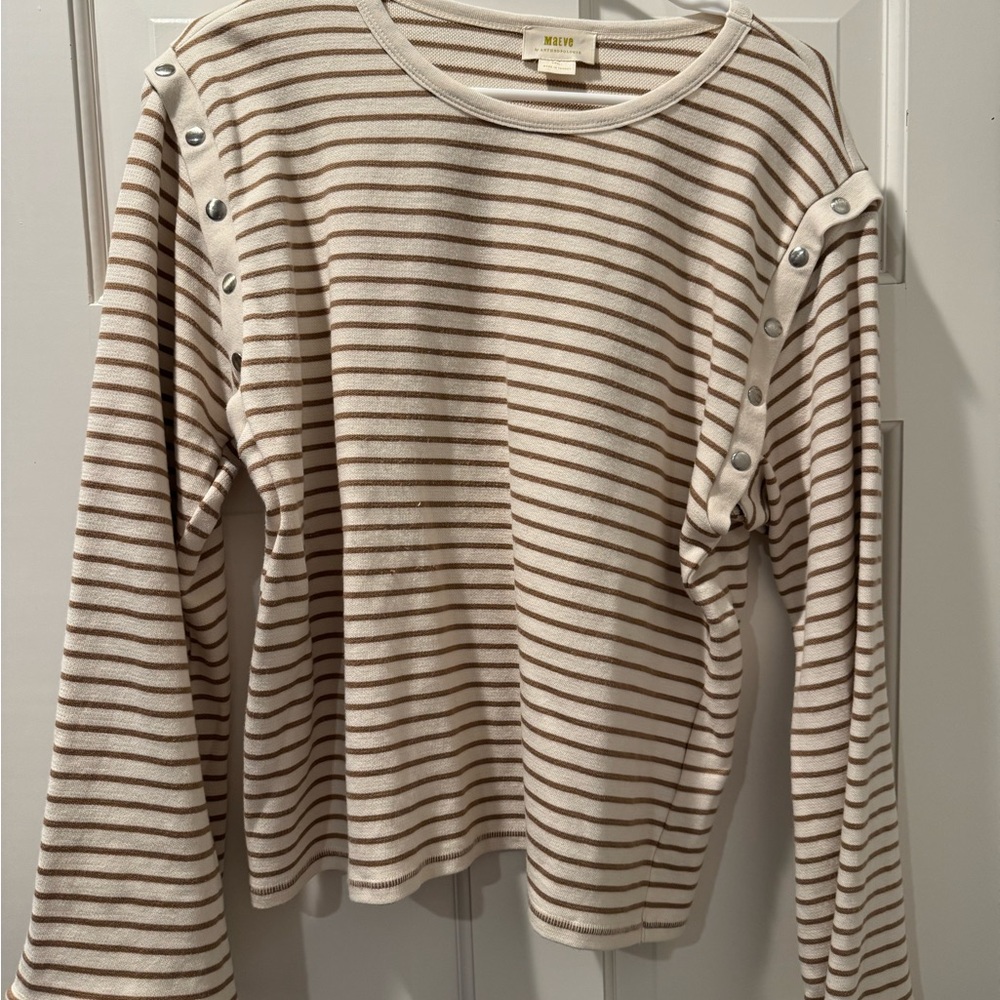 Anthropologie Maeve Brown and Cream Striped Top